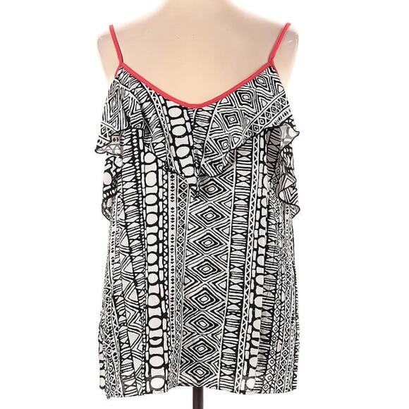 Haptics Black White Red Ruffle Cami Tank Top Tribal Print Plus Size 1X $38 - Picture 1 of 3